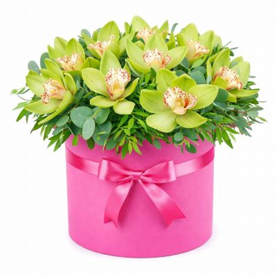 Цветы в цилиндрической коробке «Солнечный вальс»