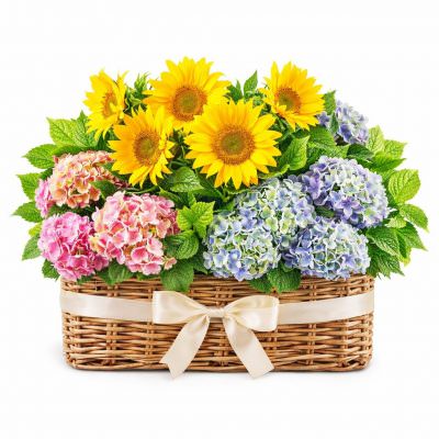 Цветочная композиция в корзине «Летнее вдохновение»