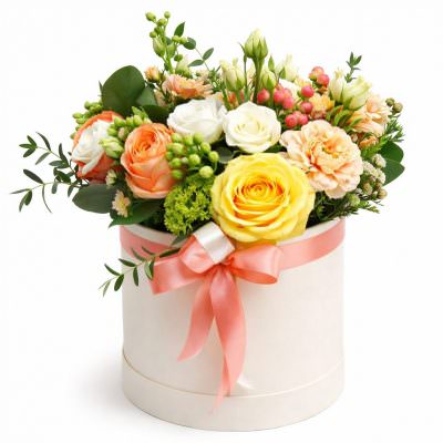 Шляпная коробка с цветами «Закатный шарм»