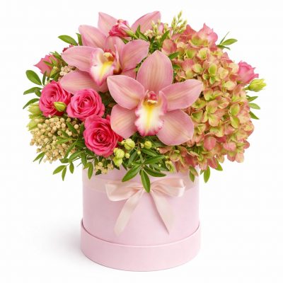 Шляпная коробка с цветами «Розовый восторг»