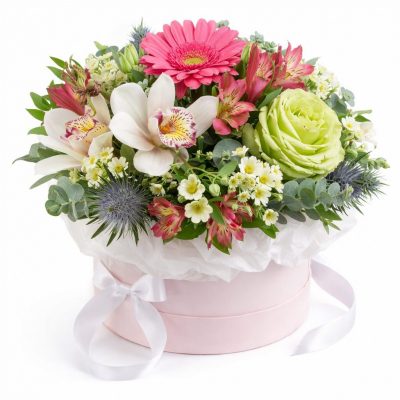 Цветы в шляпной коробке «Утренний рассвет»