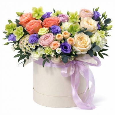 Цветы в коробке «Лиловые грёзы»