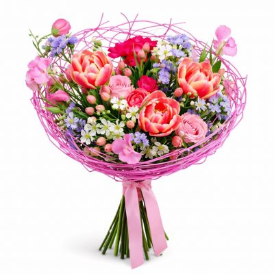 Праздничный цветочный букет «Розовая феерия»