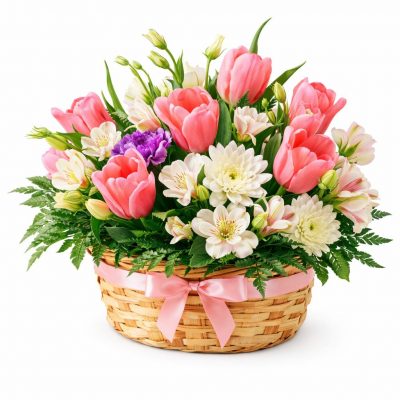 Букет в корзинке «Нежный блеск»